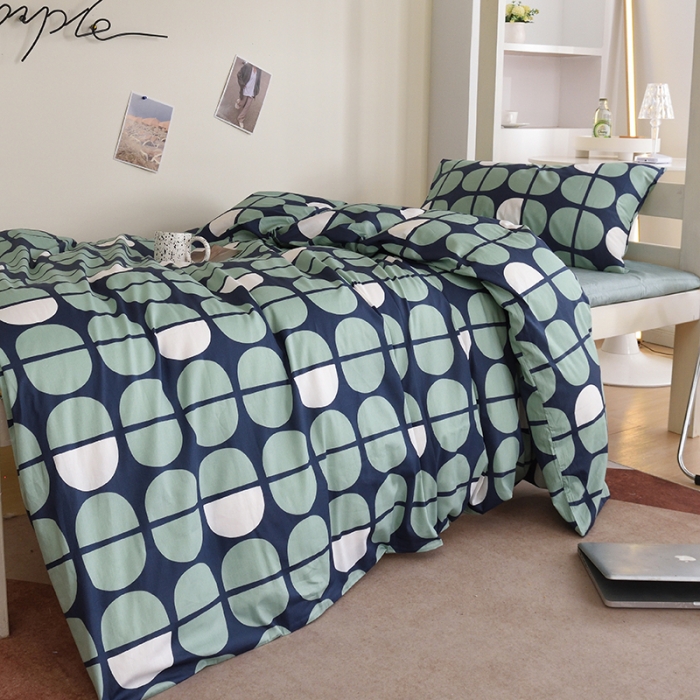 91家纺网 家纺一手货源 找家纺 麦伦家居 2022新款全棉40支13372全棉学生三件套 暖心-绿