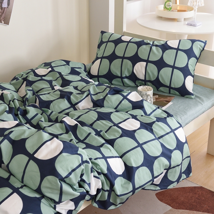 91家纺网 家纺一手货源 找家纺 麦伦家居 2022新款全棉40支13372全棉学生三件套 暖心-绿