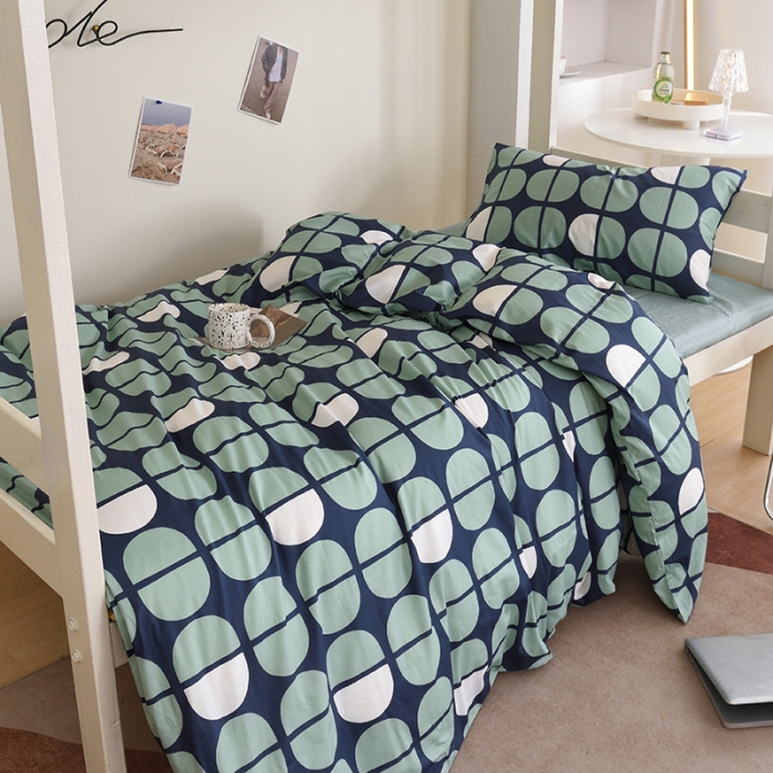 91家纺网 家纺一手货源 找家纺 麦伦家居 2022新款全棉40支13372全棉学生三件套 暖心-绿