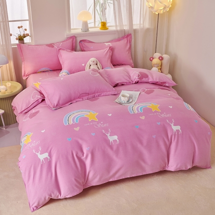 91家纺网 家纺一手货源 找家纺 喷气AB版生态加厚长绒棉纯棉全棉磨毛印花四件套三件套直播