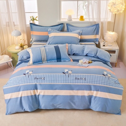 91家纺网 家纺一手货源 找家纺 喷气AB版生态加厚长绒棉纯棉全棉磨毛印花四件套三件套直播