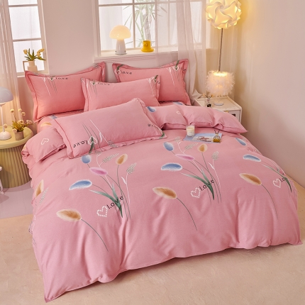 91家纺网 家纺一手货源 找家纺 喷气AB版生态加厚长绒棉纯棉全棉磨毛印花四件套三件套直播