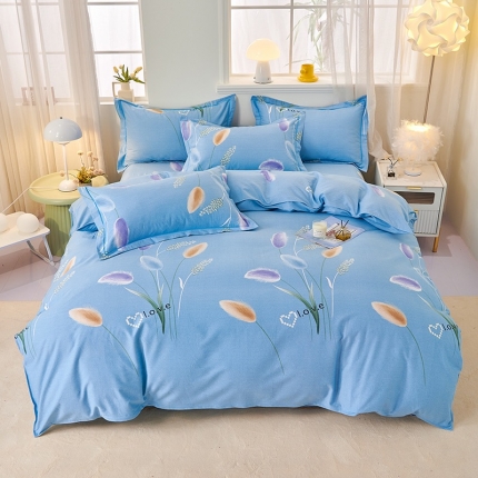 91家纺网 家纺一手货源 找家纺 喷气AB版生态加厚长绒棉纯棉全棉磨毛印花四件套三件套直播