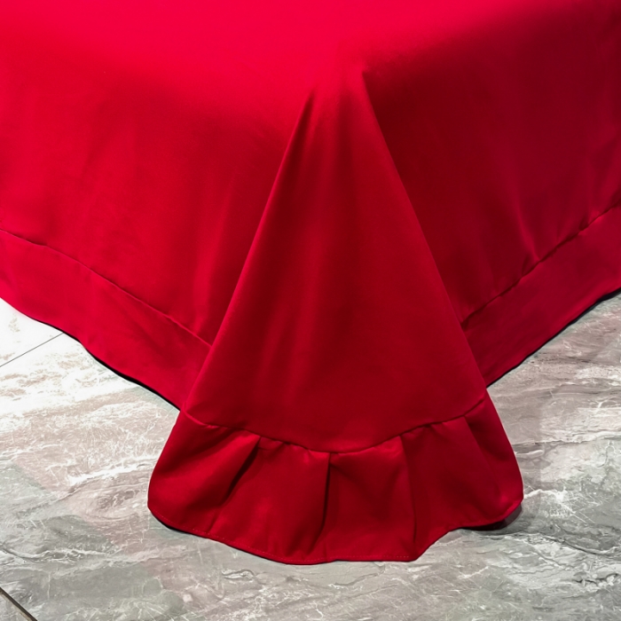 91家纺网 家纺一手货源 找家纺 靓生活 2022新款高克重磨毛刺绣四件套 相爱一生-大红