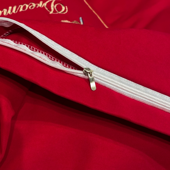 91家纺网 家纺一手货源 找家纺 靓生活 2022新款高克重磨毛刺绣四件套 相爱一生-大红