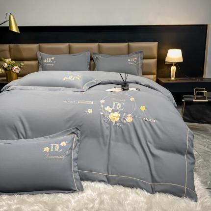 靓生活 2022新款高克重磨毛刺绣四件套 相爱一生-高级灰