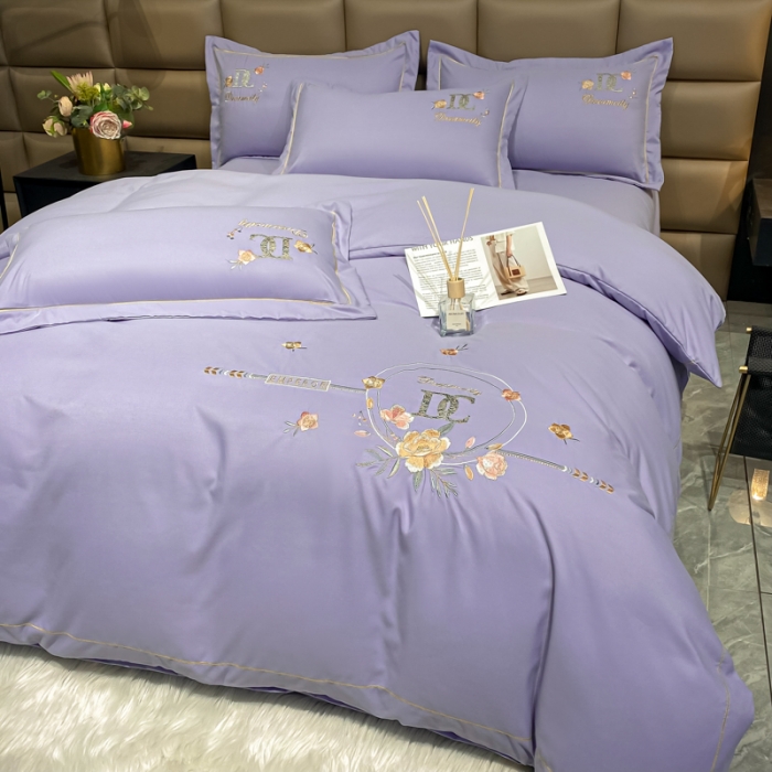 91家纺网 家纺一手货源 找家纺 靓生活 2022新款高克重磨毛刺绣四件套 相爱一生-梦幻紫