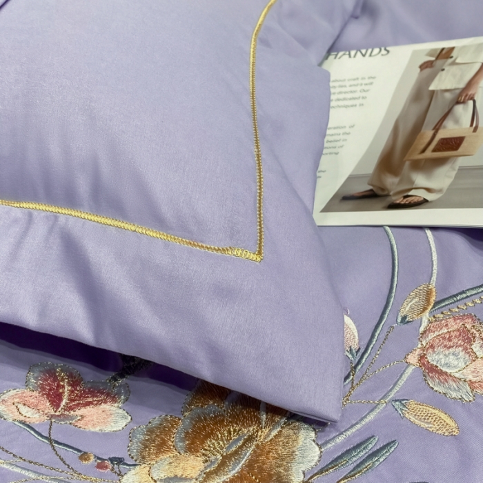 91家纺网 家纺一手货源 找家纺 靓生活 2022新款高克重磨毛刺绣四件套 相爱一生-梦幻紫