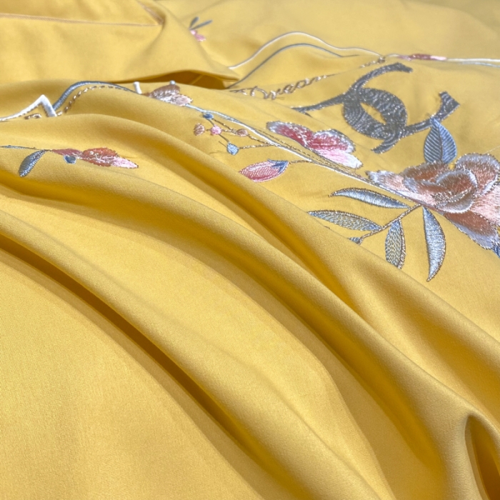 91家纺网 家纺一手货源 找家纺 靓生活 2022新款高克重磨毛刺绣四件套 相爱一生-柠檬黄