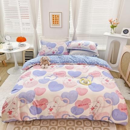 新款全棉网红直播爆款吊边一字绣工艺款四件套 Hello 猫