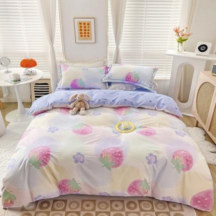 91家纺网 家纺一手货源 找家纺 新款全棉网红直播爆款吊边一字绣工艺款四件套（二）草莓花语