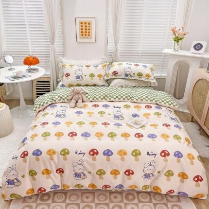 乐童 新款全棉网红直播爆款吊边一字绣工艺款四件套（二）蘑菇屋