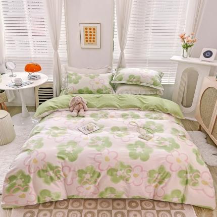 91家纺网 家纺一手货源 找家纺 新款全棉网红直播爆款吊边一字绣工艺款四件套（二）山茶玫瑰