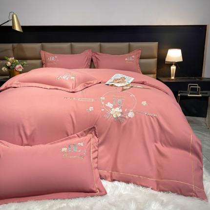 靓生活 2022新款高克重磨毛刺绣四件套 相爱一生-豆沙粉