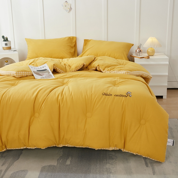 91家纺网 家纺一手货源 找家纺 鸣升 新款全棉水洗棉冬被春秋被夏被棉花被 棋盘格边-初黄