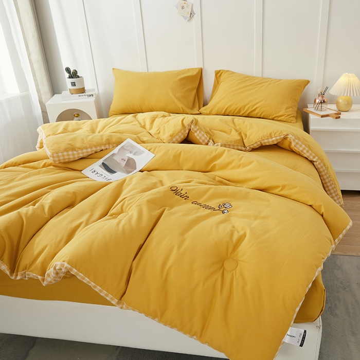 91家纺网 家纺一手货源 找家纺 鸣升 新款全棉水洗棉冬被春秋被夏被棉花被 棋盘格边-初黄