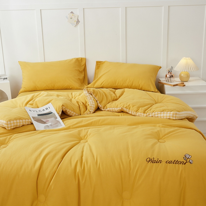 91家纺网 家纺一手货源 找家纺 鸣升 新款全棉水洗棉冬被春秋被夏被棉花被 棋盘格边-初黄