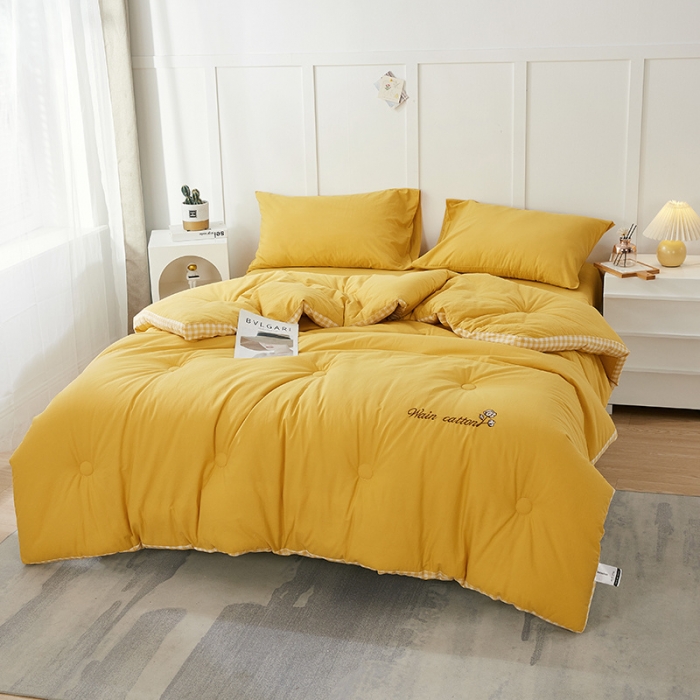 91家纺网 家纺一手货源 找家纺 鸣升 新款全棉水洗棉冬被春秋被夏被棉花被 棋盘格边-初黄