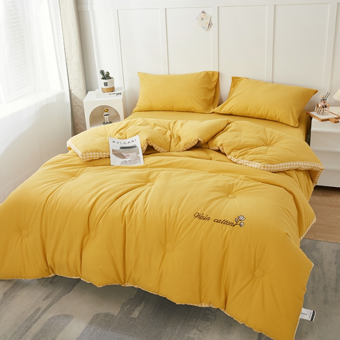 91家纺网 家纺一手货源 找家纺 鸣升 新款全棉水洗棉冬被春秋被夏被棉花被 棋盘格边-初黄