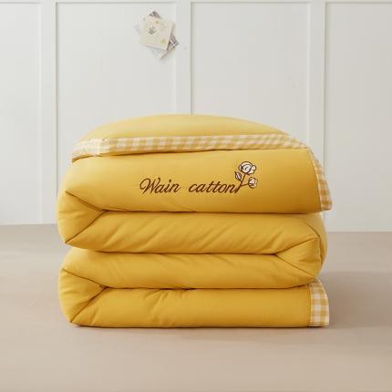 鸣升 新款全棉水洗棉冬被春秋被夏被棉花被 棋盘格边-初黄