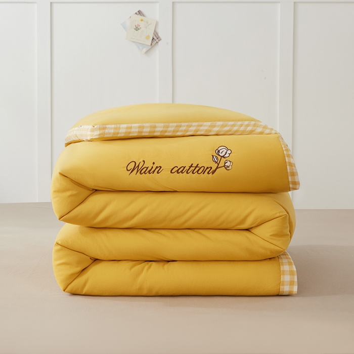 91家纺网 家纺一手货源 找家纺 鸣升 新款全棉水洗棉冬被春秋被夏被棉花被 棋盘格边-初黄