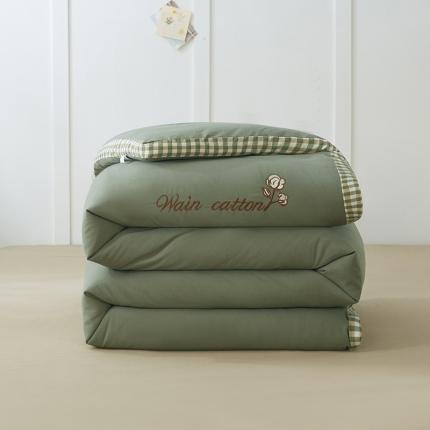 鸣升 新款全棉水洗棉冬被春秋被夏被棉花被 棋盘格边-绿
