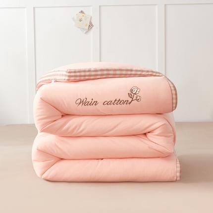 鸣升 新款全棉水洗棉冬被春秋被夏被棉花被 棋盘格边-浅粉