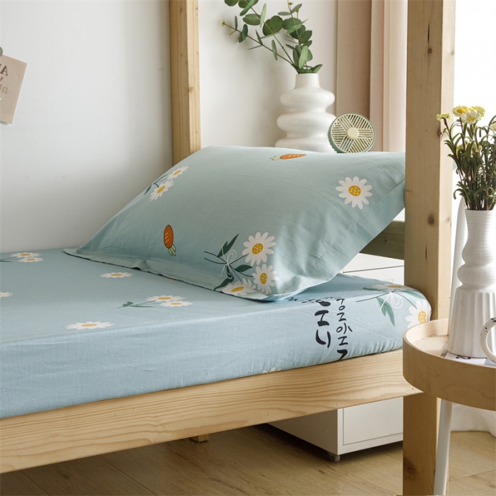 91家纺网 家纺一手货源 找家纺 凌云 2022新款全棉床单宿舍四件套 小雏菊-蓝