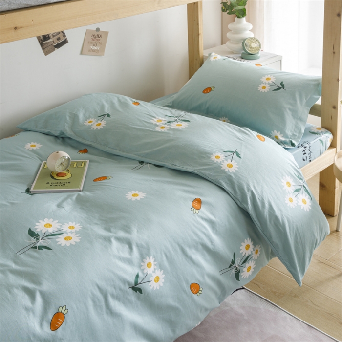 91家纺网 家纺一手货源 找家纺 凌云 2022新款全棉床单宿舍四件套 小雏菊-蓝