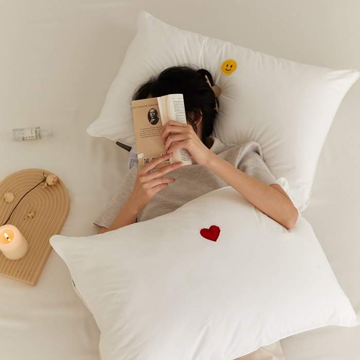 91家纺网 家纺一手货源 找家纺 (总) 伟邦枕芯 2023新款刺绣简约爱心笑脸枕