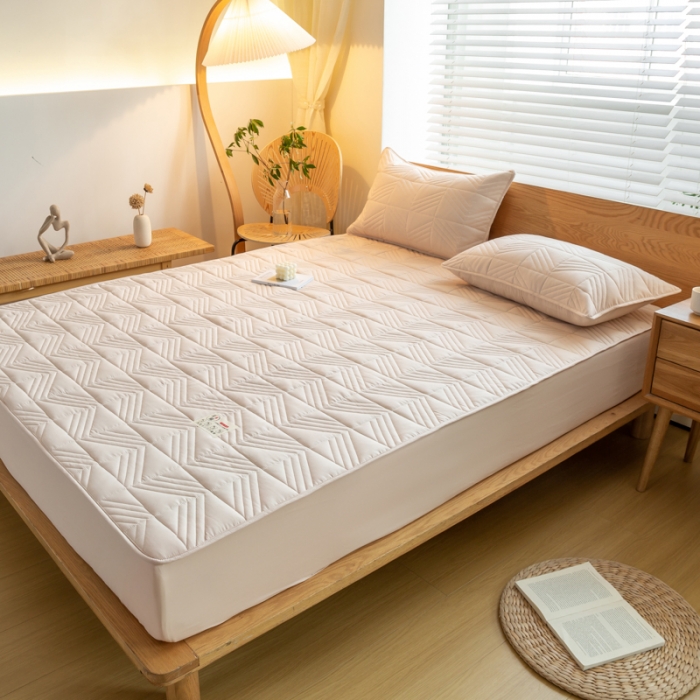 91家纺网 家纺一手货源 找家纺 给笠 2023新款A类原棉夹棉大豆床笠 几何格-卡其