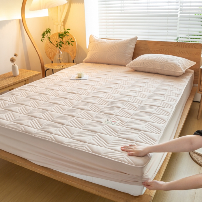 91家纺网 家纺一手货源 找家纺 给笠 2023新款A类原棉夹棉大豆床笠 几何格-卡其