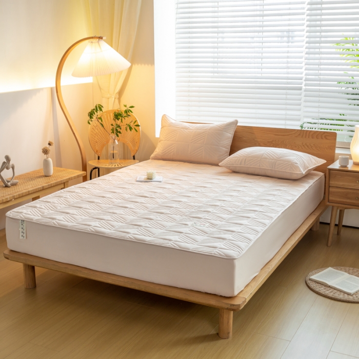 91家纺网 家纺一手货源 找家纺 给笠 2023新款A类原棉夹棉大豆床笠 几何格-卡其