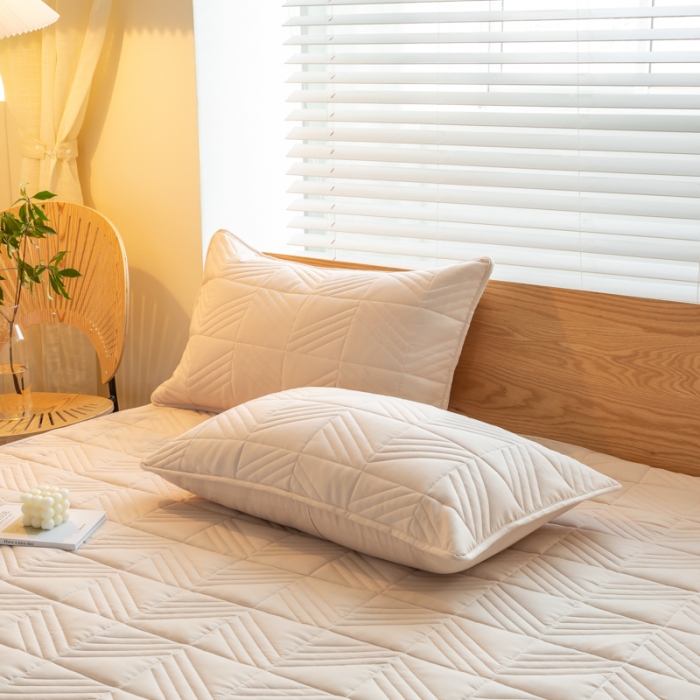 91家纺网 家纺一手货源 找家纺 给笠 2023新款A类原棉夹棉大豆床笠 几何格-卡其