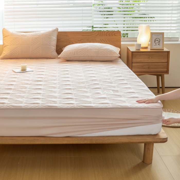 91家纺网 家纺一手货源 找家纺 给笠 2023新款A类原棉夹棉大豆床笠 几何格-卡其