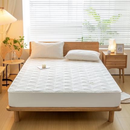 给笠 2023新款A类原棉夹棉大豆床笠 几何格-米白