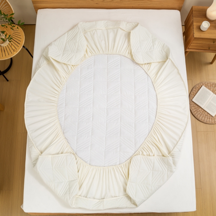 91家纺网 家纺一手货源 找家纺 给笠 2023新款A类原棉夹棉大豆床笠 几何格-米白