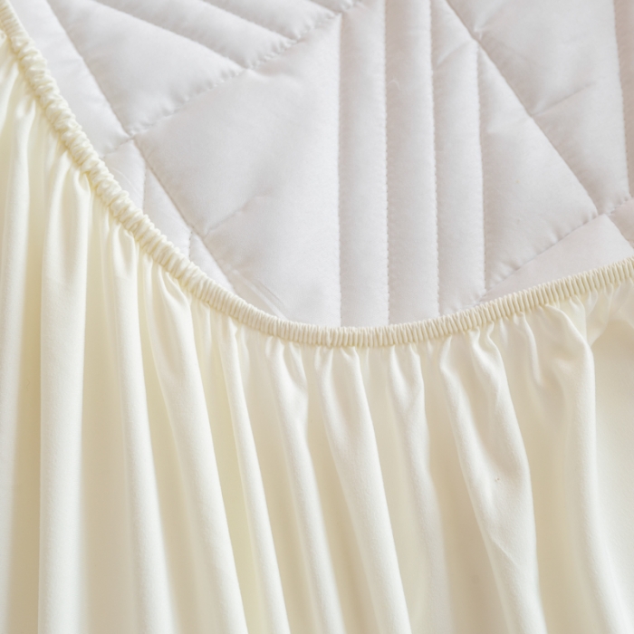 91家纺网 家纺一手货源 找家纺 给笠 2023新款A类原棉夹棉大豆床笠 几何格-米白