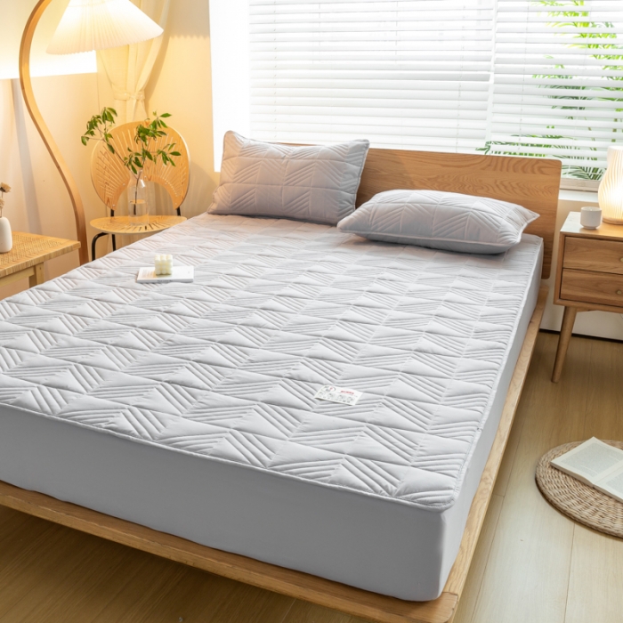 91家纺网 家纺一手货源 找家纺 给笠 2023新款A类原棉夹棉大豆床笠 几何格-星灰