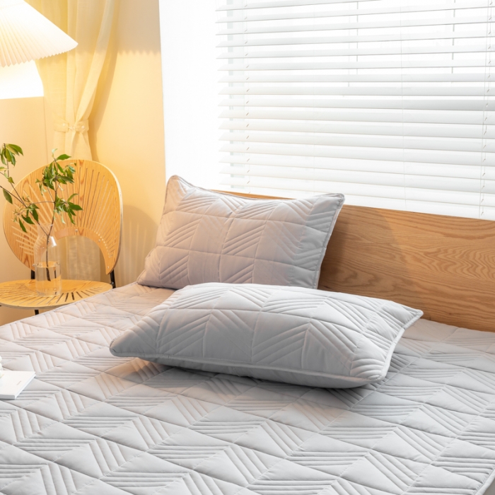 91家纺网 家纺一手货源 找家纺 给笠 2023新款A类原棉夹棉大豆床笠 几何格-星灰