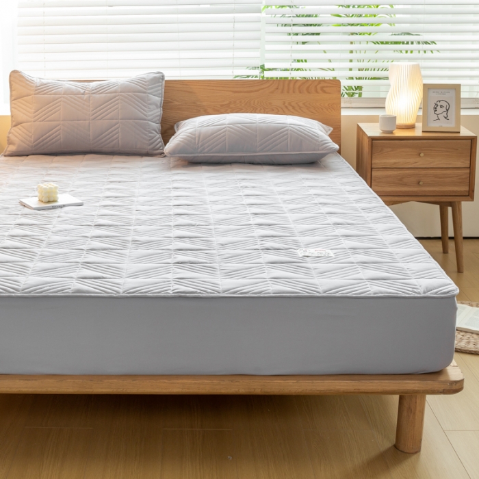 91家纺网 家纺一手货源 找家纺 给笠 2023新款A类原棉夹棉大豆床笠 几何格-星灰