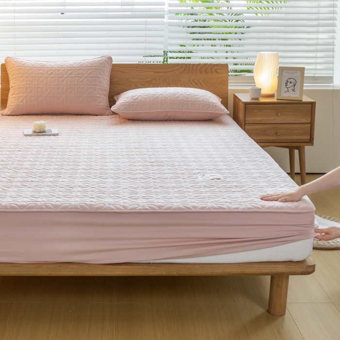 91家纺网 家纺一手货源 找家纺 给笠 2023新款A类原棉夹棉大豆床笠 幸运格-淡粉