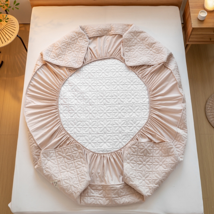 91家纺网 家纺一手货源 找家纺 给笠 2023新款A类原棉夹棉大豆床笠 幸运格-卡其