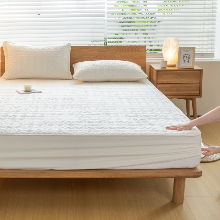 91家纺网 家纺一手货源 找家纺 给笠 2023新款A类原棉夹棉大豆床笠 幸运格-米白