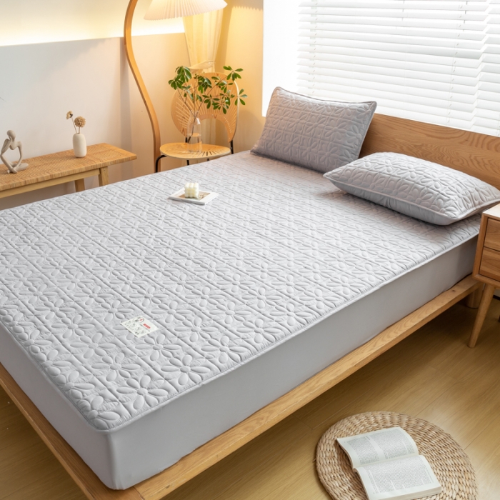 91家纺网 家纺一手货源 找家纺 给笠 2023新款A类原棉夹棉大豆床笠 幸运格-星灰