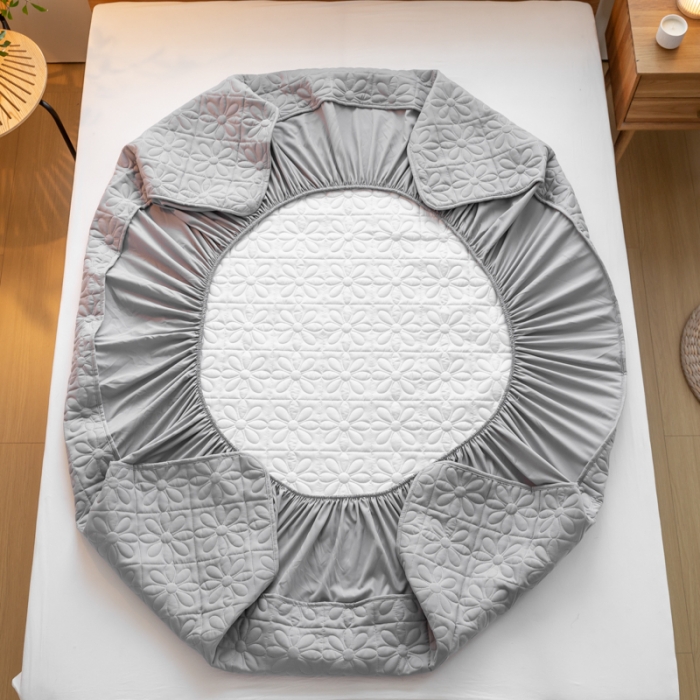 91家纺网 家纺一手货源 找家纺 给笠 2023新款A类原棉夹棉大豆床笠 幸运格-星灰