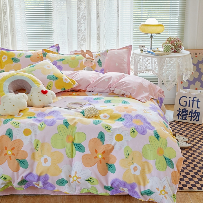 91家纺网 家纺一手货源 找家纺 世爵 2023新款加厚磨毛印花四件套 花香半语粉