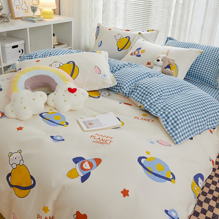 91家纺网 家纺一手货源 找家纺 世爵 2023新款加厚磨毛印花四件套 星际探险