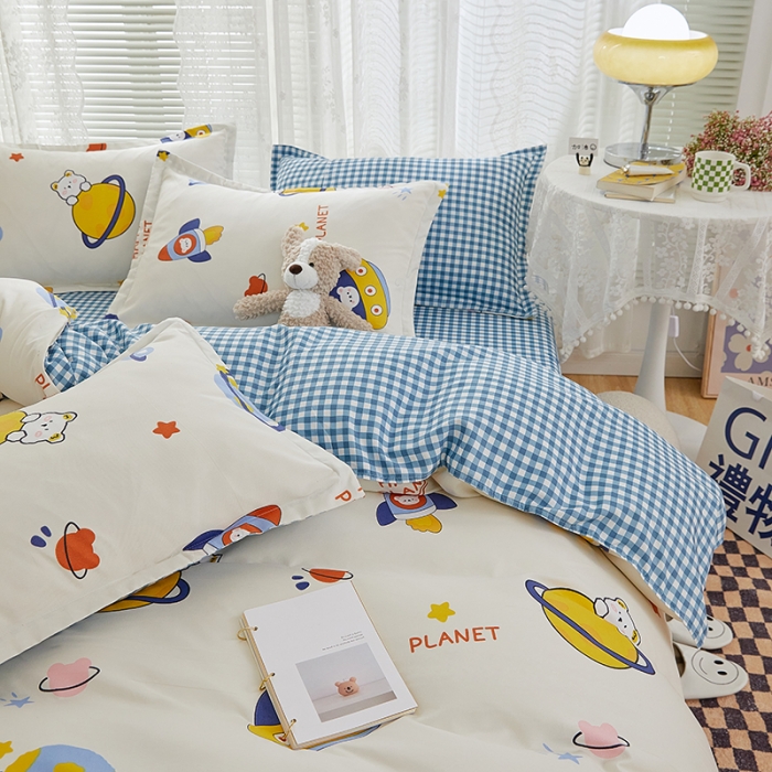 91家纺网 家纺一手货源 找家纺 世爵 2023新款加厚磨毛印花四件套 星际探险