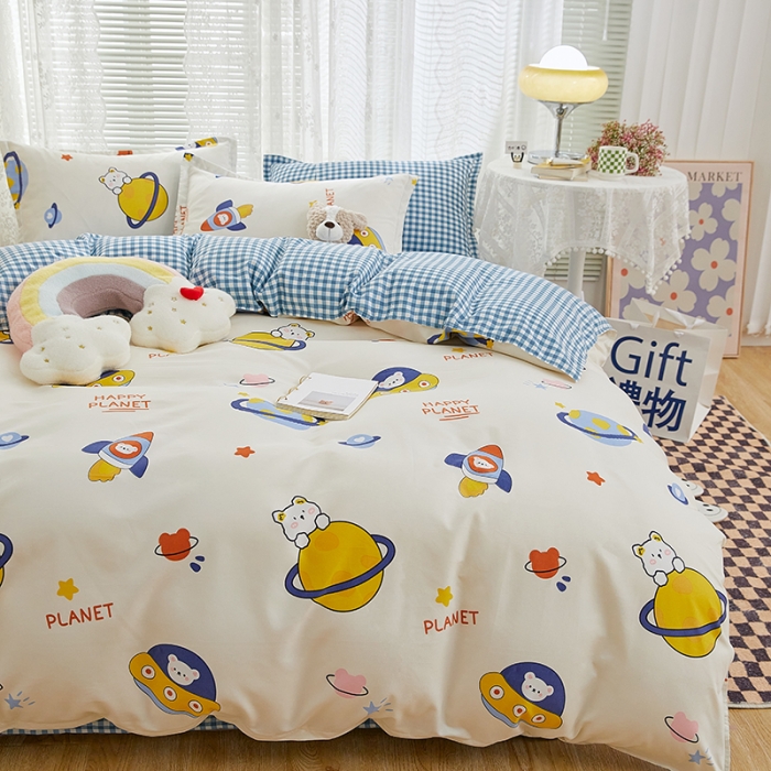 91家纺网 家纺一手货源 找家纺 世爵 2023新款加厚磨毛印花四件套 星际探险